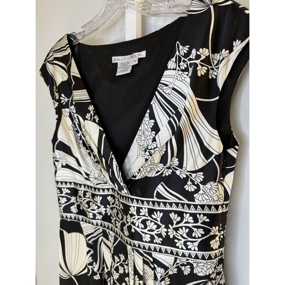 Maggy London Women’s Size 6 Black White Floral Print Sheath Dress Cap - Picture 8 of 8
